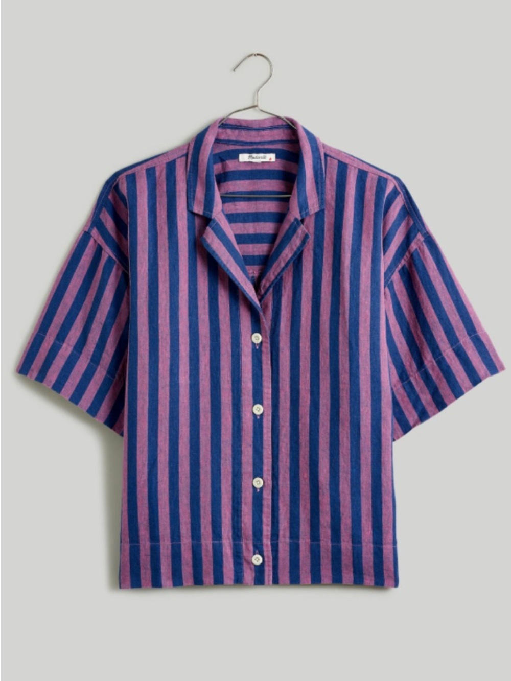 Madewell 100% Linen Oversized Stripe Button Down Boxy Camp Shirt Dusty Twilight